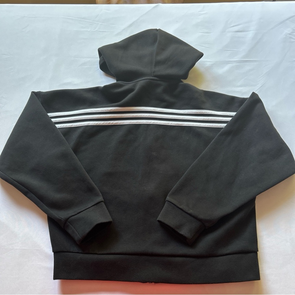 Adidas Cropped Hoodie Women’s Sz S Black/White Full Zip Front Pockets - Picture 7 of 8